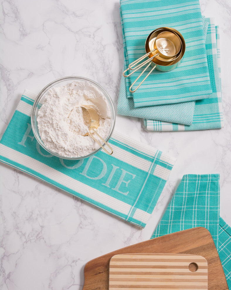 DII Assorted Teal Foodie Dishtowel/Dishcloth, Set of 5