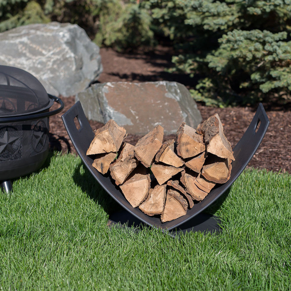 Sunnydaze Black Steel Log Holder Caddy Rack Firewood Storage , 30"