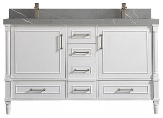 Aberdeen 60 Double Bathroom Vanity in White 2" Piatra Gray