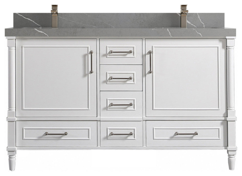 Aberdeen 60 Double Bathroom Vanity in White 2" Piatra Gray