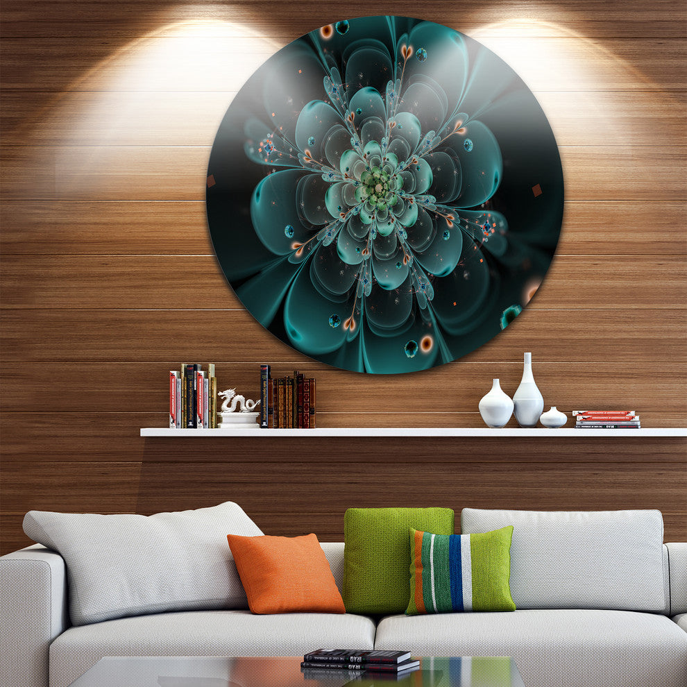 Full Bloom Fractal Flower In Blue, Flower Round Wall Art, 11"