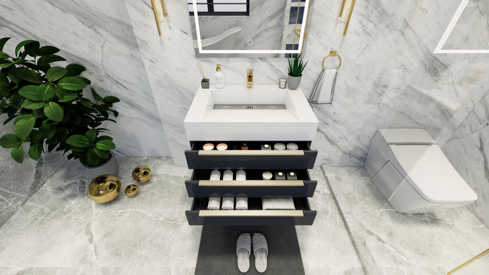 Madison 30" Freestanding Vanity with Reinforced Acrylic Sink, Dark Glossy Gray