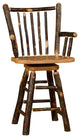Hickory Log Stick-Back Swivel Barstool, All Hickory, 24 Inch, With Arms