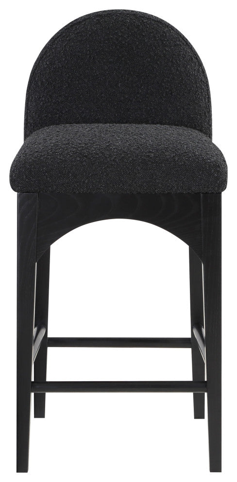Waldorf Chenille Upholstered Stool, Black, Chenille, Natural Finish, Black, Boucle Fabric, Black Finish