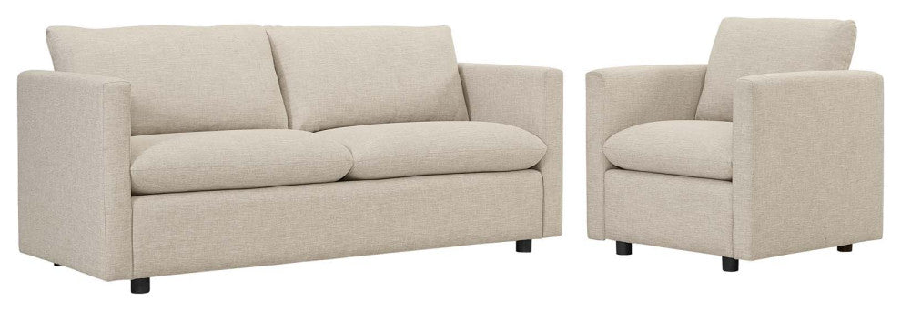 Activate Upholstered Fabric Sofa and Armchair Set - Beige