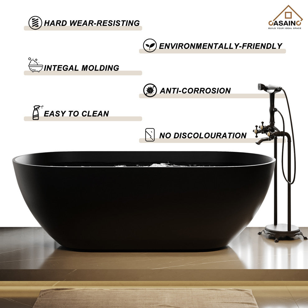 59in Solid Surface Freestanding Bathtub in Matte Black, 69in