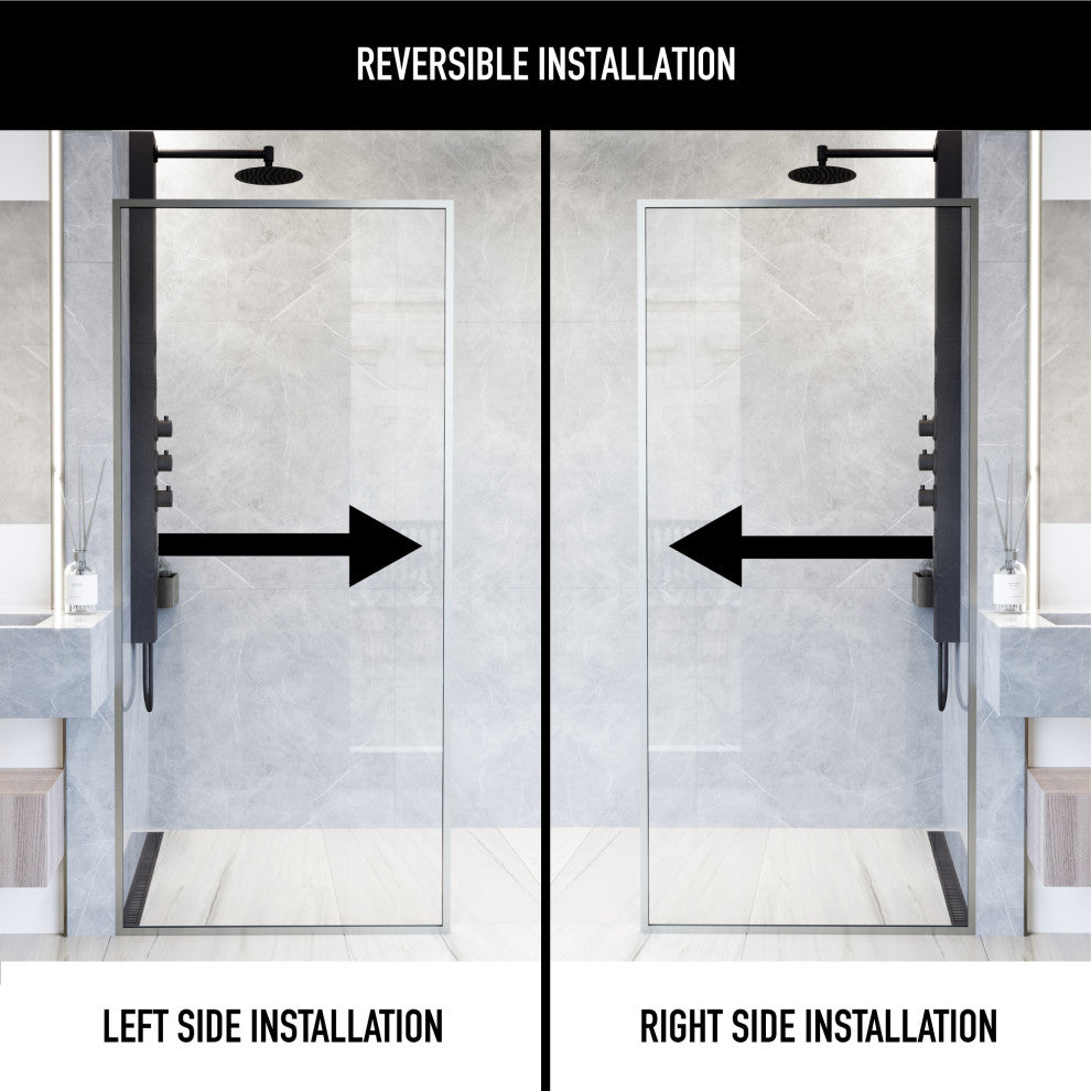 VIGO Meridian Framed Fixed, Stainless Steel, Shower Screen, 34" W X 74" H, Clear Glass