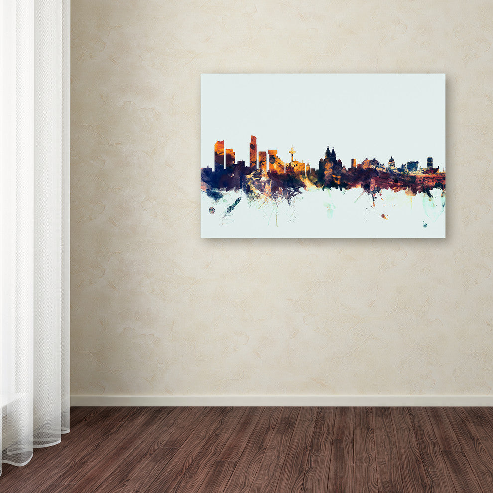 Michael Tompsett ''Liverpool England Skyline Blue'' Canvas Art, 12x19