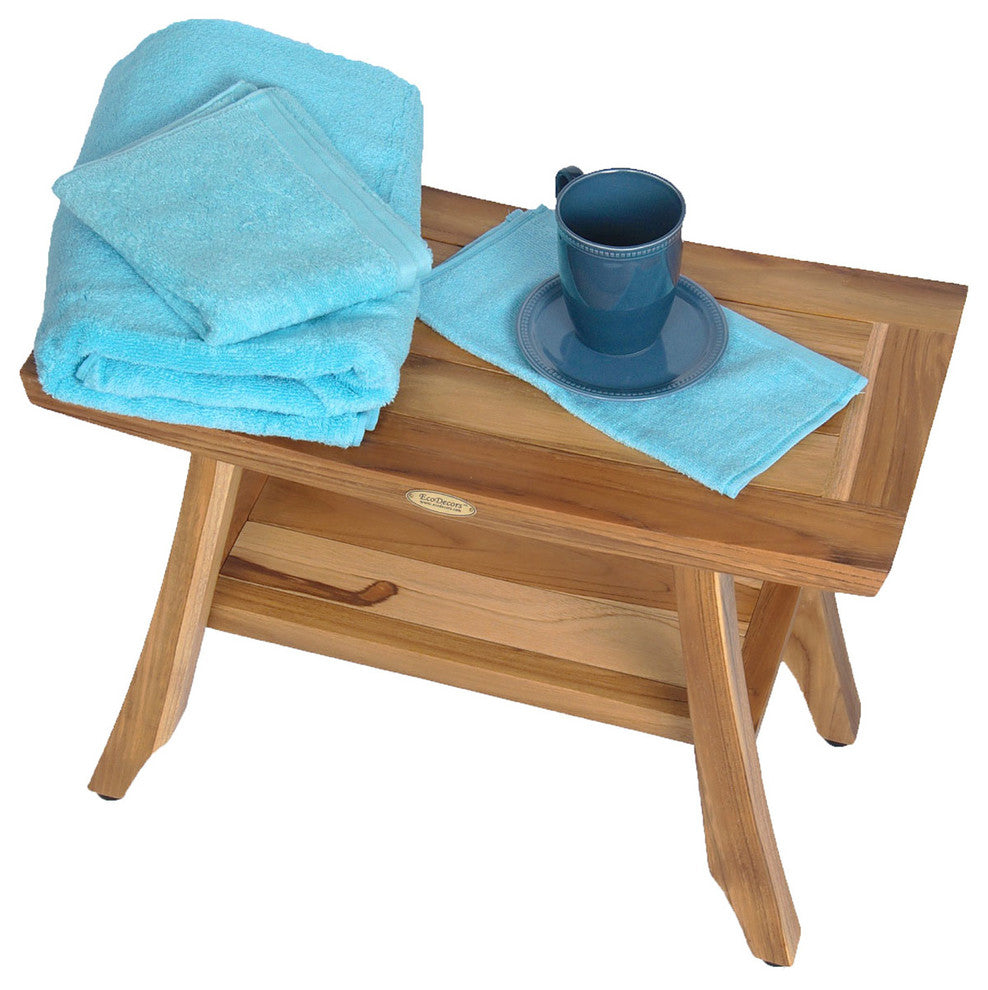 Ecodecors Satori Eastern Style Earthyteak Shower Bench, 24", With Shelf