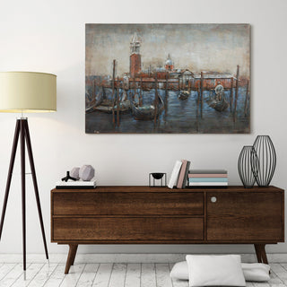 Gondolas Wall Art Mixed Media Hand Painted Iron Wall Sculpture, 48"x 32"