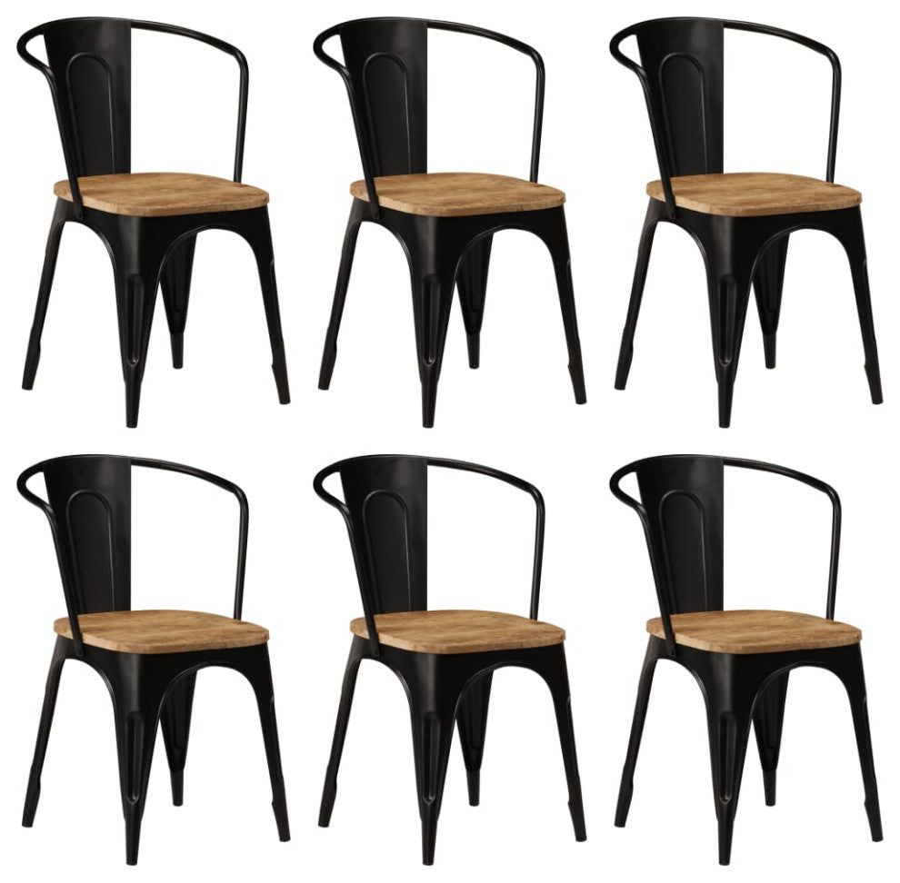 vidaXL Dining Chairs 6 pcs Black Solid Mango Wood