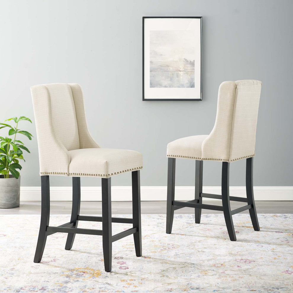 Baron Counter Stool Upholstered Fabric Set of 2 - Beige