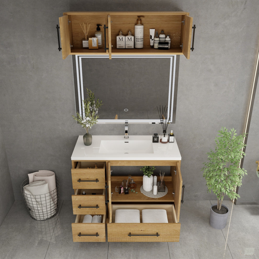 Victoria 42" Solid Wood Bath Vanity, Overhead Cabinet, Oak