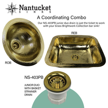 Nantucket Sinks 17.5"x14.5" Rectangle Undermount Bar Sink, Polished Brass
