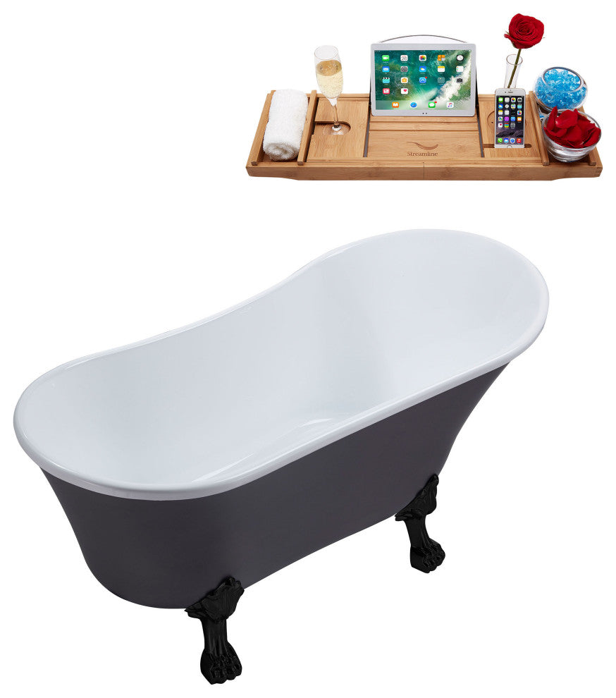 55" Streamline N359BL-IN-BGM Clawfoot Tub and Tray With Internal Drain