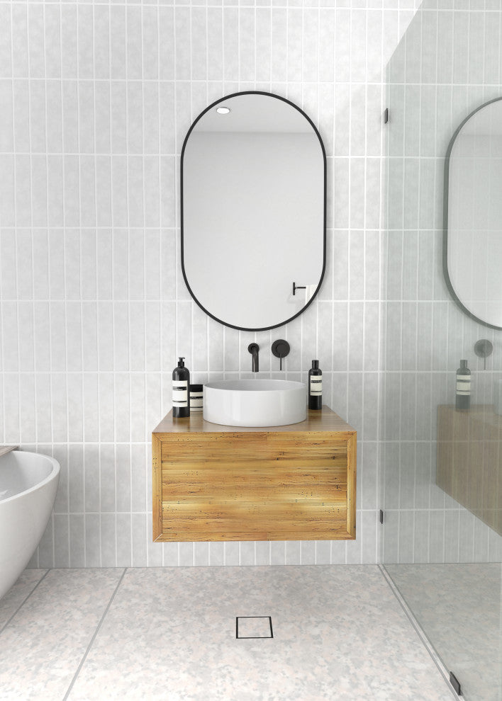 22" W X 36" H Pill Shape Stainless Steel Framed Mirror, Black