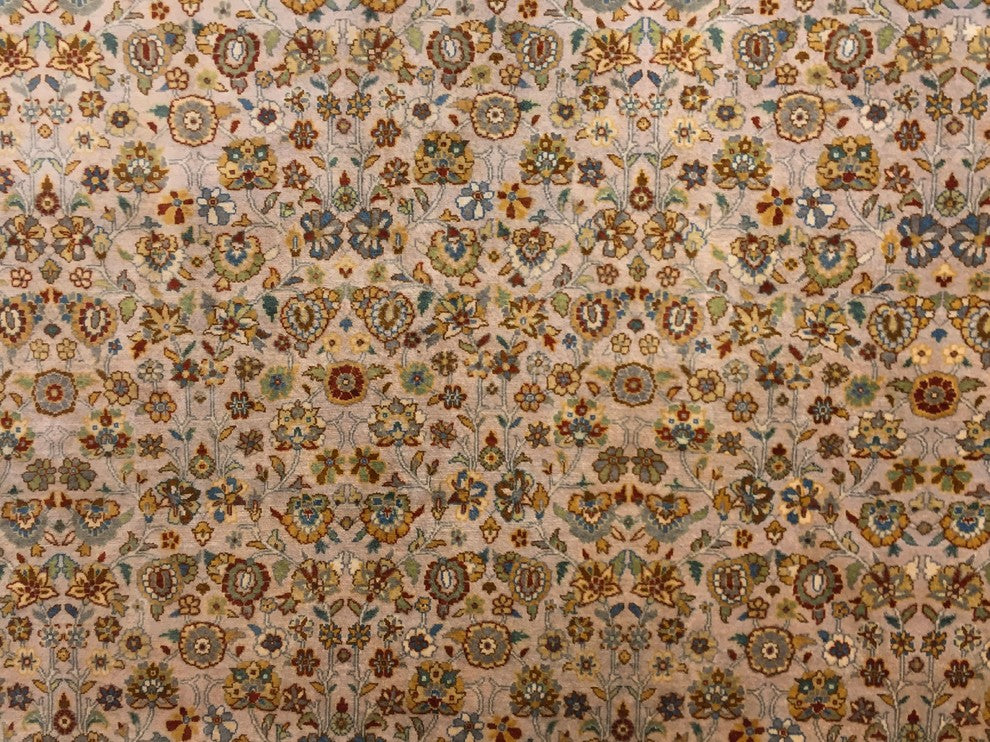 Turkish-Knotted Saeed Light Brown/Light Green Rug, 10'2"x14'2"