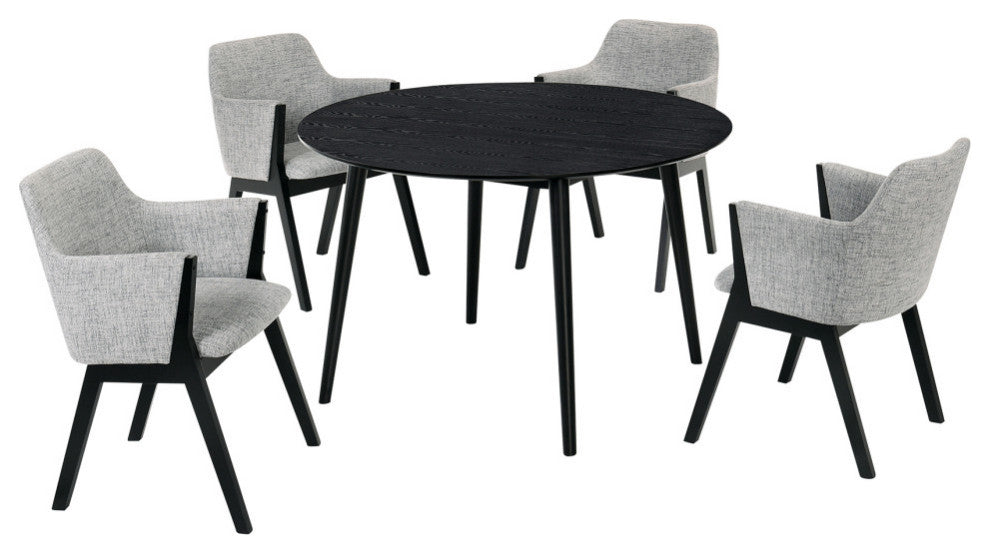Arcadia and Renzo Round and Wood 5-Piece Dining Set, Gray and Black, 48"