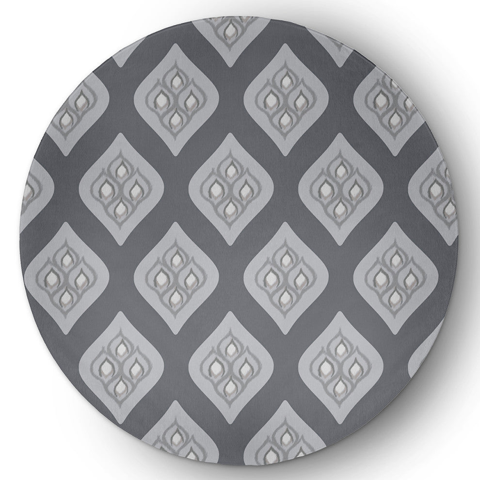 Ogee Bold Pattern Soft Chenille Area Rug, Gray, 5' Round
