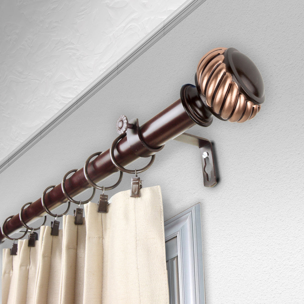 Cruller 1" Curtain Rod, Black, Bronze, 28"-48"