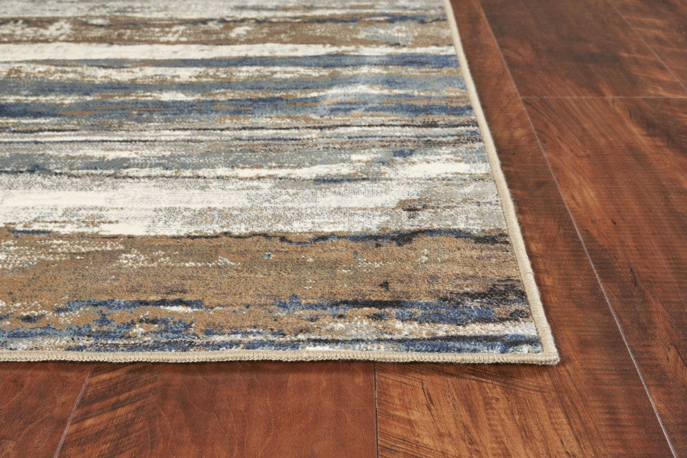 HomeRoots 5' x 8' Ivory or Blue Abstract Brushstrokes Viscose Indoor Area Rug