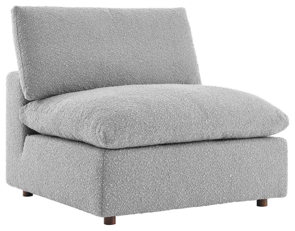 Commix Down Filled Overstuffed Boucle Fabric Armless Chair, Light Gray