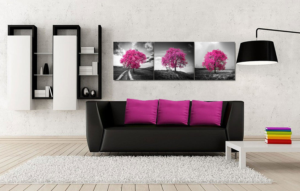 "Vibrant Tree Series: Magenta Triptych (Set of 3)" Giclee Canvas, 54"x18"