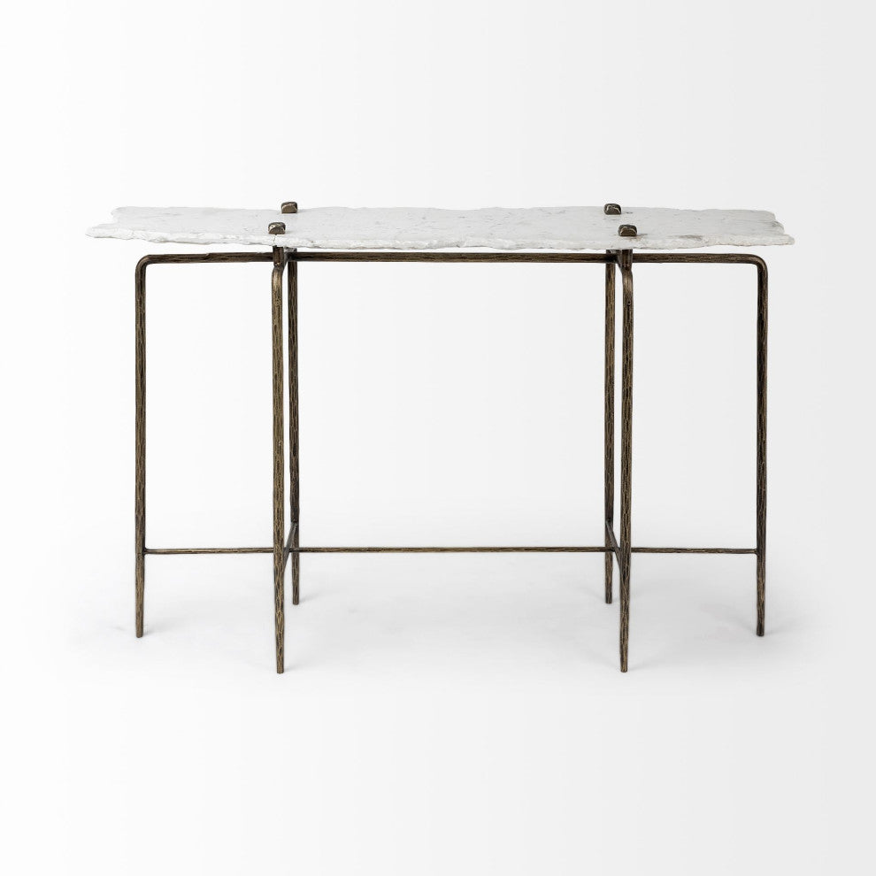 Pinera III White Marble Top w/Gold Iron Base Console Table