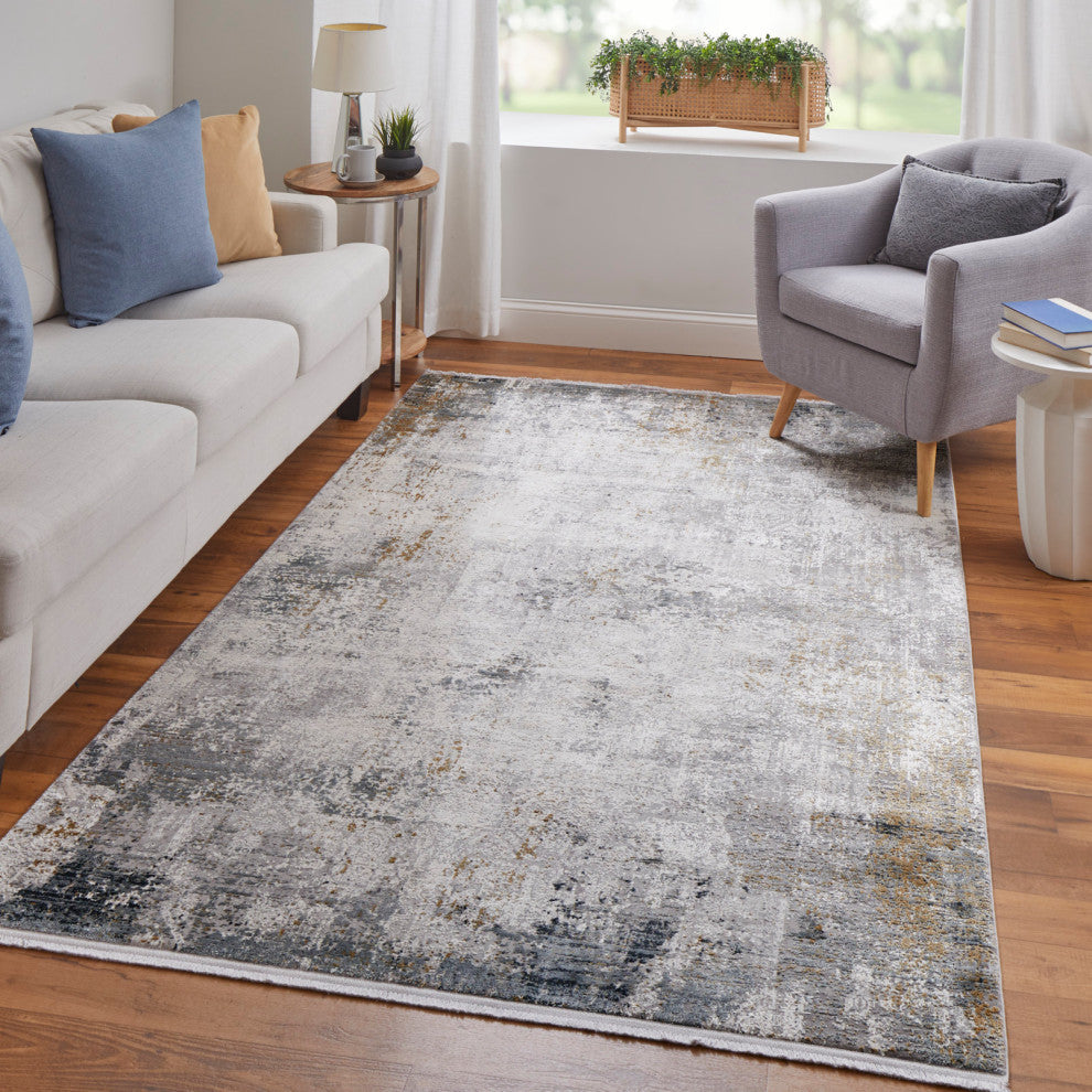 Weave & Wander Lindstra Gradient Watercolor Rug, Light Gray/Ivory, 9'9"x13'2"
