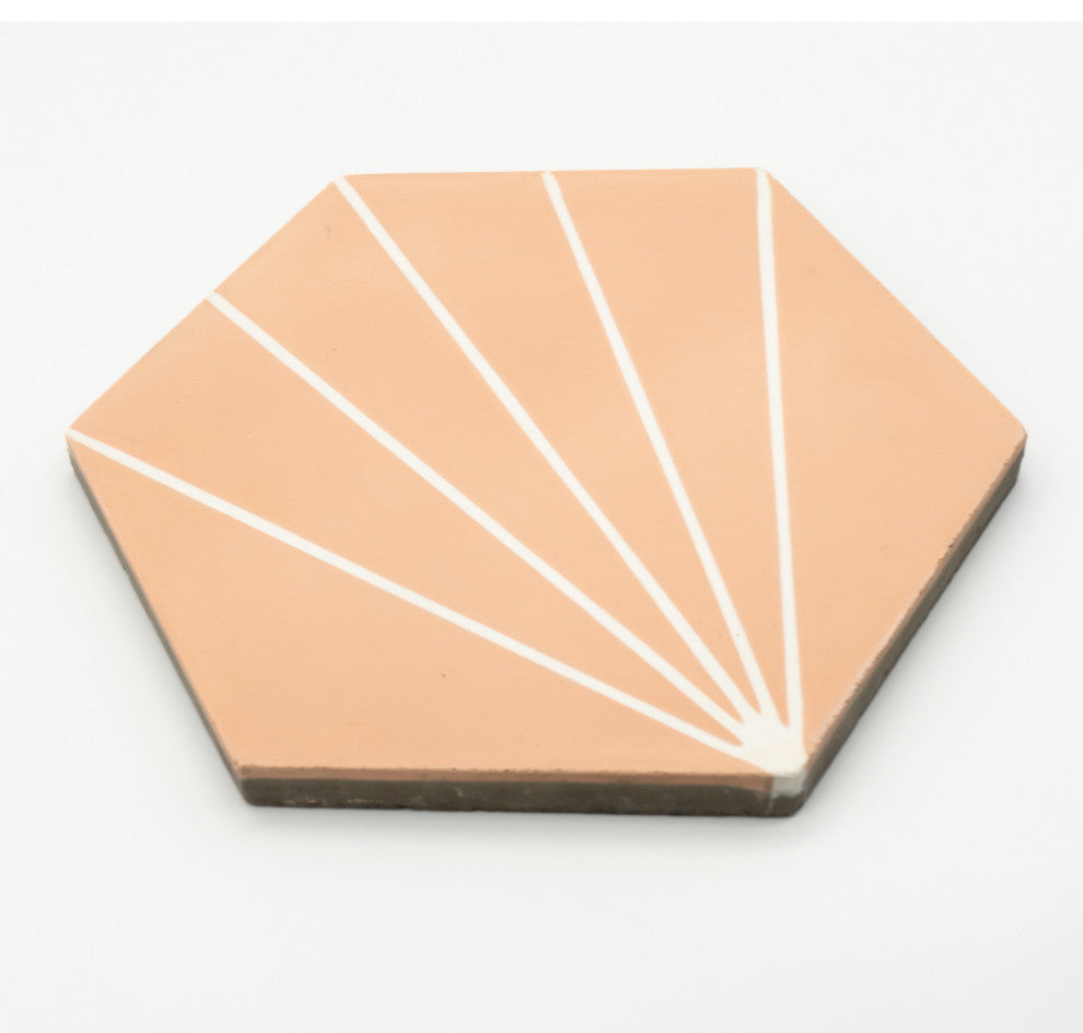 8"x9" Menara Handmade Cement Tiles, Set of 12, Peach, White