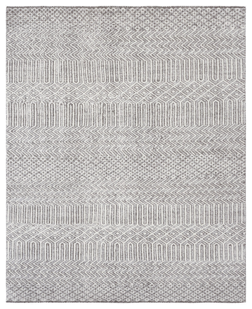 Ivory Contemporary Geometric Transitional High-Low Area Rug