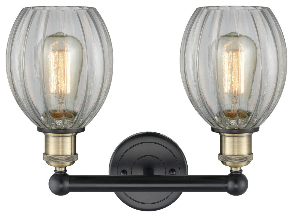 Eaton 2-Light 15" Bath Vanity Light, Black Antique Brass Finish, Clear Shade