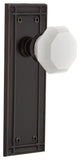 Mission Plate Passage Waldorf White Milk Glass Knob, Timeless Bronze