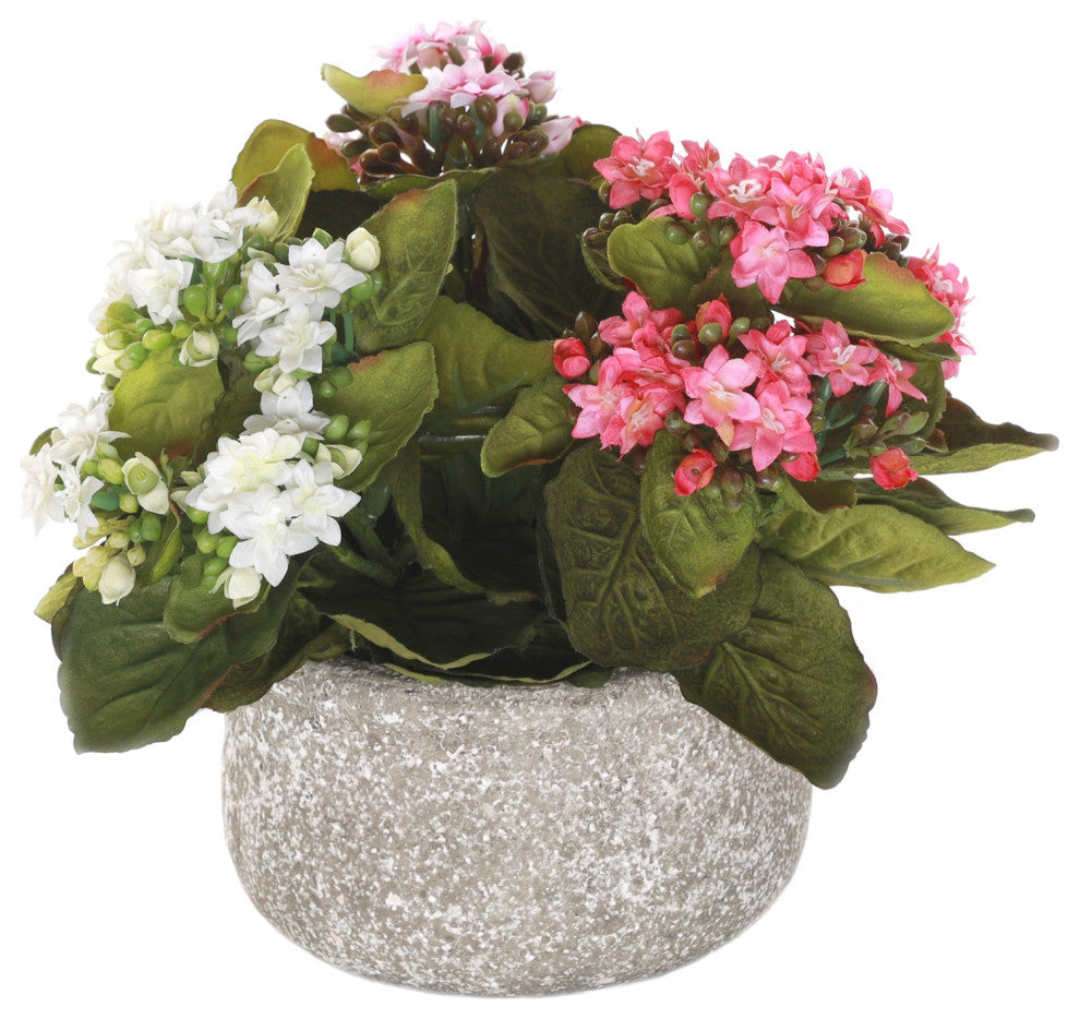 Kalanchoe Silk Flower Bushes Red, Rose, White, Stone Round Pot