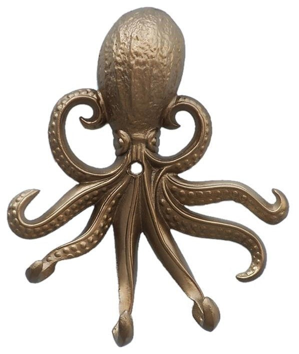 Antique Brass Wall Mounted Octopus Hooks 7"