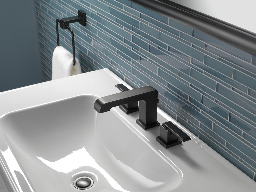 Delta Ara Two Handle Widespread Bathroom Faucet, Matte Black, 3567-BLMPU-DST