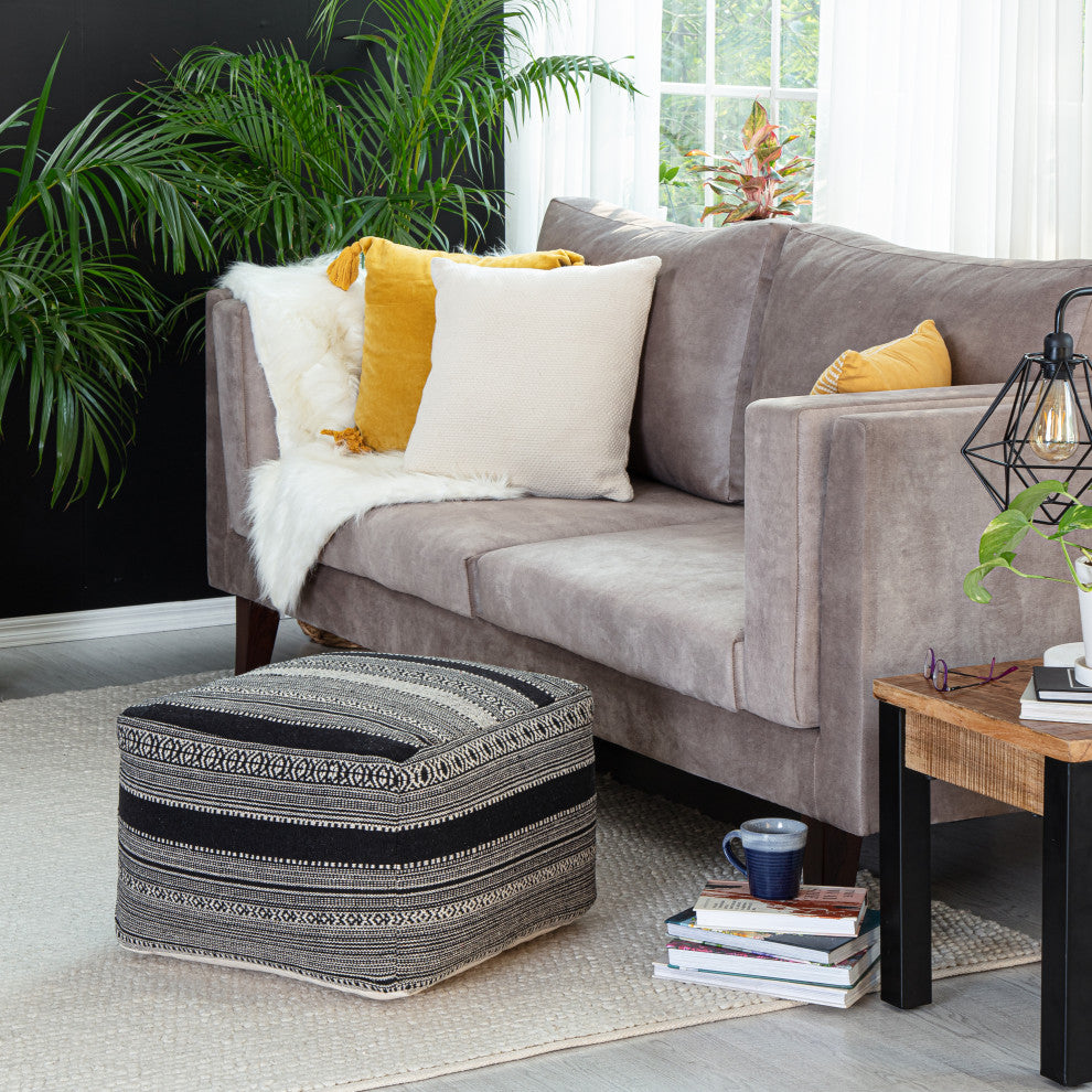 Wydown 22" x 22" x 16" Black and Ivory Pouf
