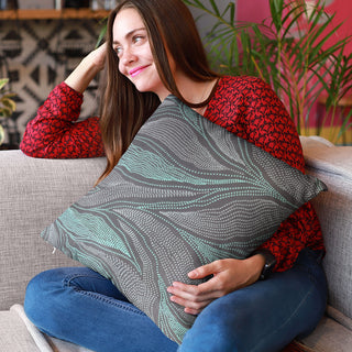 Plutus Blue Leafs Floral Luxury Throw Pillow, 20"x26"