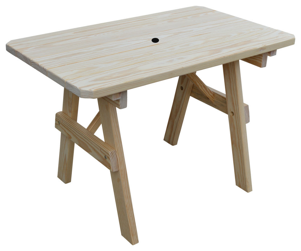 Pressure Treated Pine Traditional Picnic Table, Unfinished, 5 Foot, With Umbrella Hole