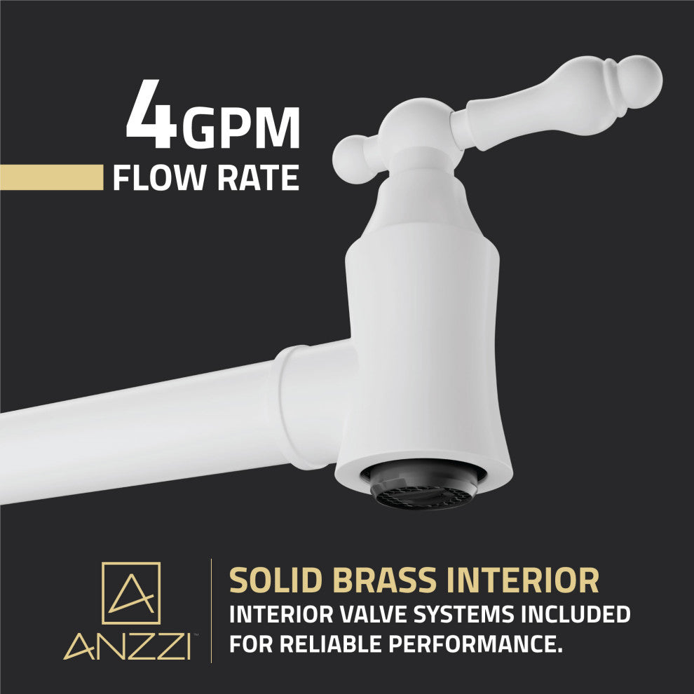 Marca 360-Degree 24" Wall Mounted Pot Filler With Dual Swivel, Matte White