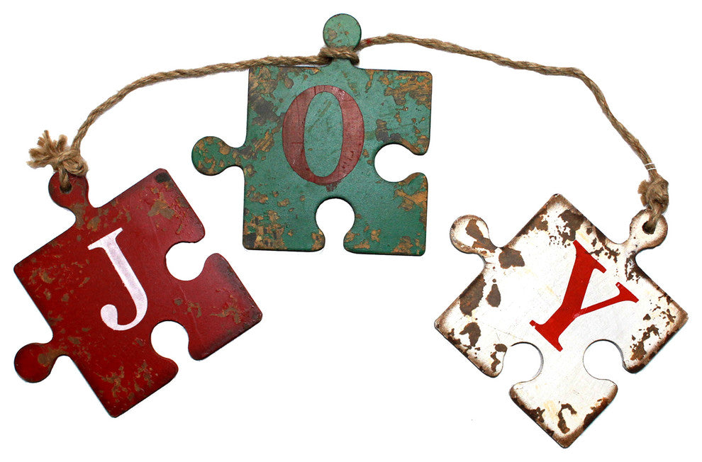 18" Distressed Wooden Joy Puzzle Sign