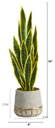 34" Sansevieria Artificial Plant, Stoneware Planter With Gold Trimming
