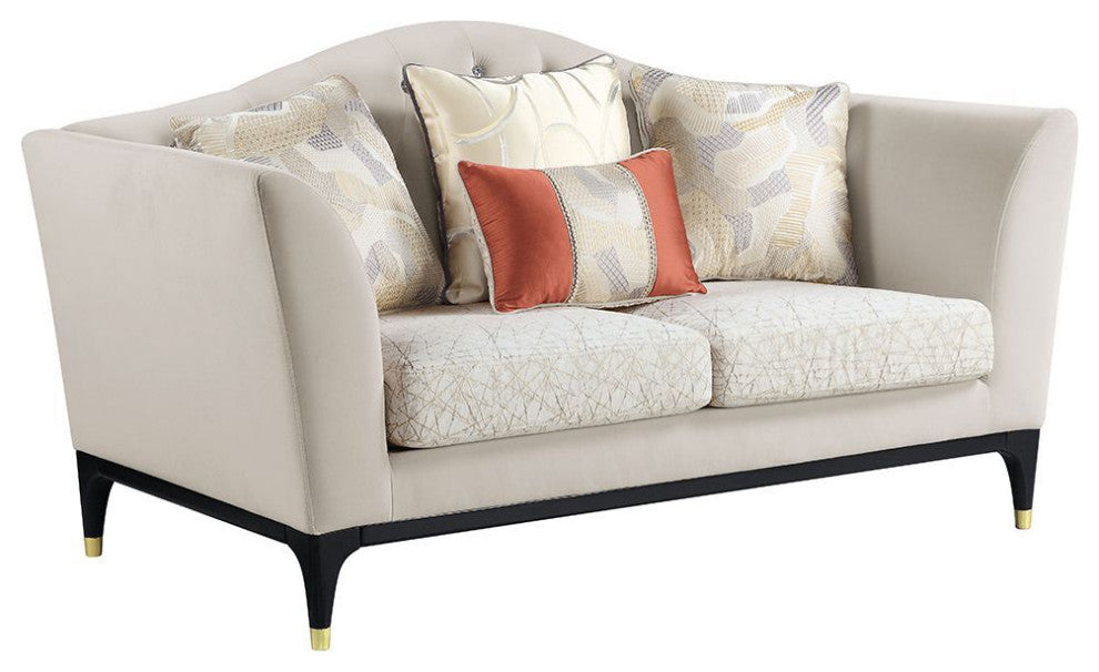 ACME Tayden Loveseat With 4 Pillows, Beige Velvet