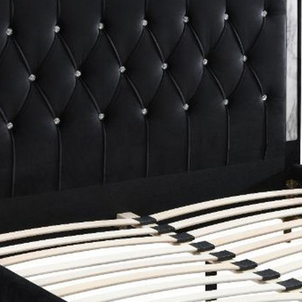 Benzara BM266430 Eastern King Bed With Diamond Tufted Headboard, Black