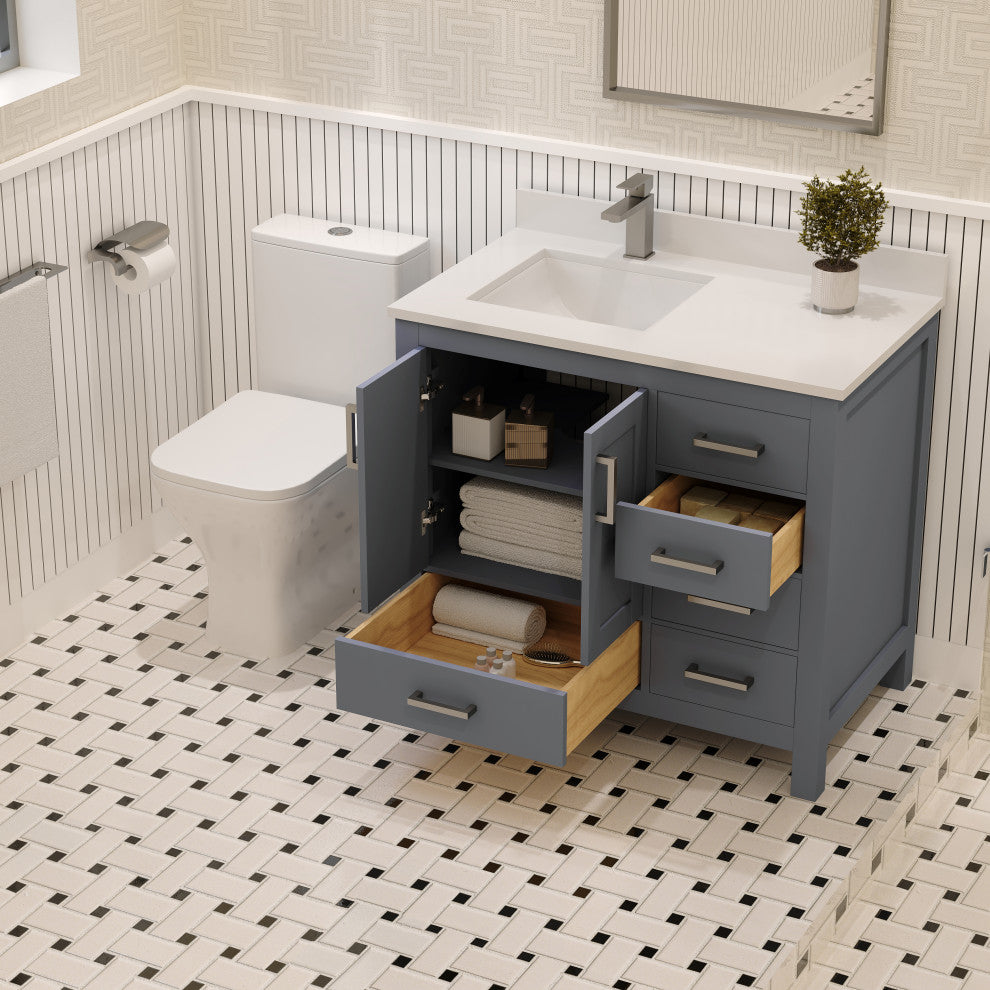 Rooh Bathroom Vanity, Charcoal Gray, 36l", Vanity Cabinet Only