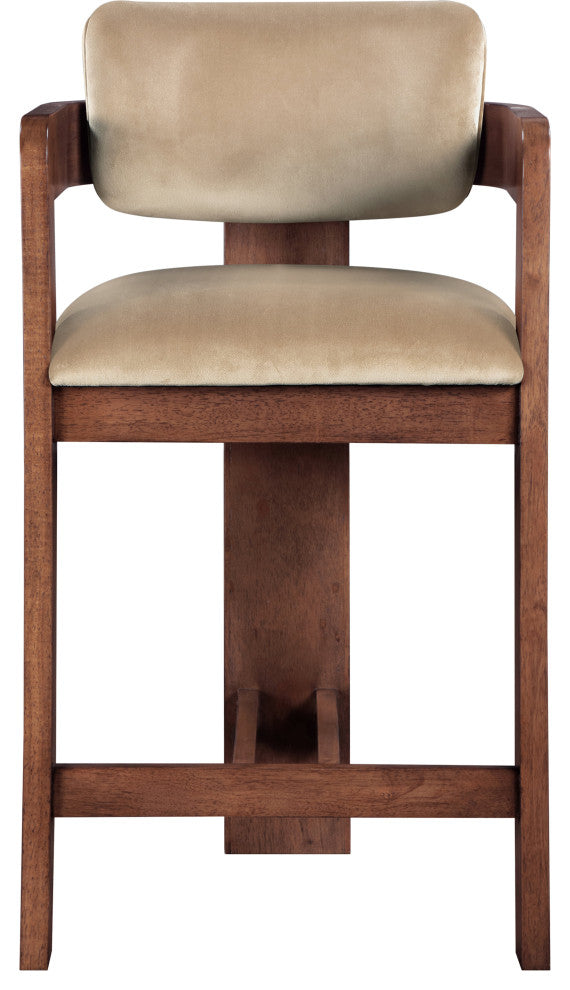 Sacha Upholstered Bar and Counter Stool, Beige, Velvet, Brown