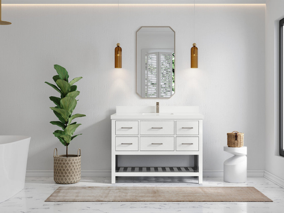 Parker 48 Single Sink Bath Vanity in White 2" White Quartz
