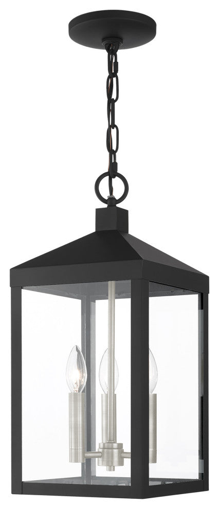 Livex Nyack 3 Light Black/Brushed Nickel Cluster Medium Outdoor Pendant Lantern