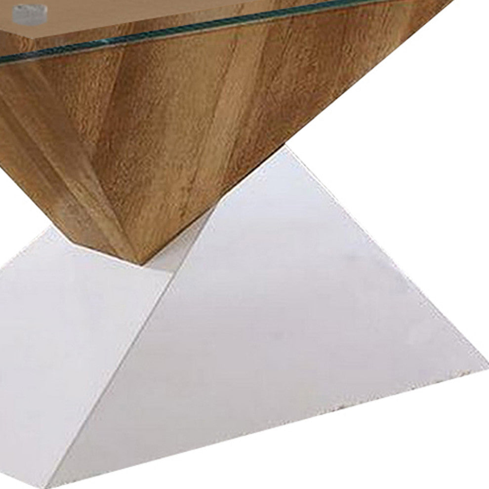 Benzara BM240044 Two Tone Wooden End Table With Pedestal Base, White and Brown