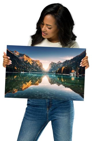 Sunrise Misty Mountain Lake Lively Color Landscape Photo Loose Wall Art Print, 12" X 18"